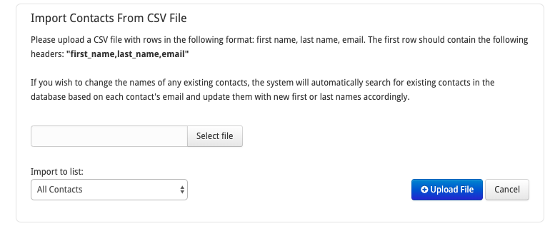 unable to import .csv file to iscribe contacts